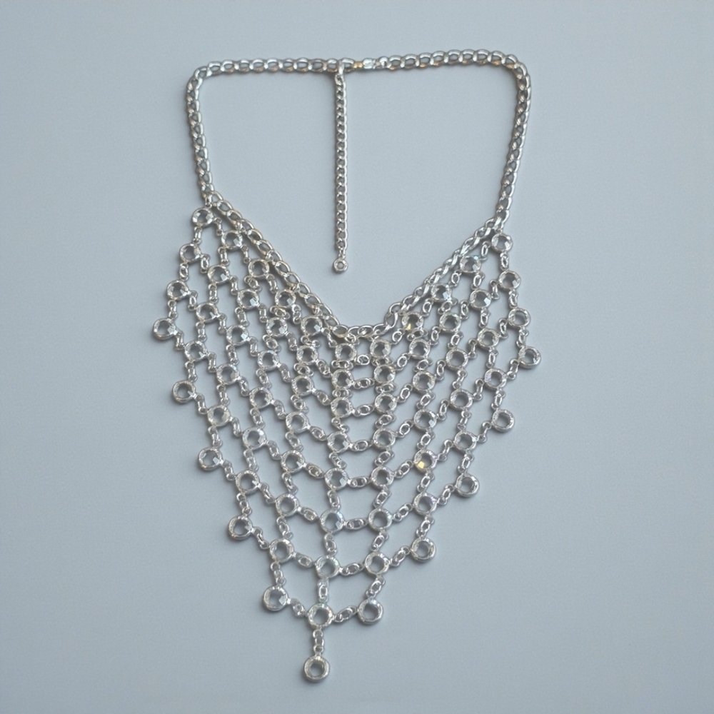 Silver Crystal Bib Necklace for Women - Picture 2 of 2